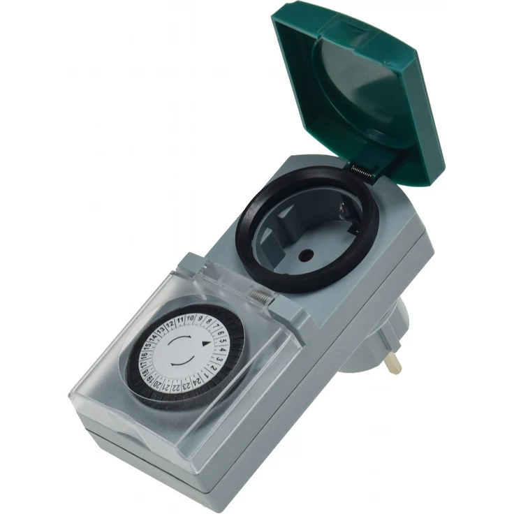 REV OUTDOOR ZEITSCHALTUHR Tempo | mechanische Tageszeit-Schaltuhr | für den Außenbereich IP 44 | mit Kinderschutz | Farbe: grau-grün – Bild 2