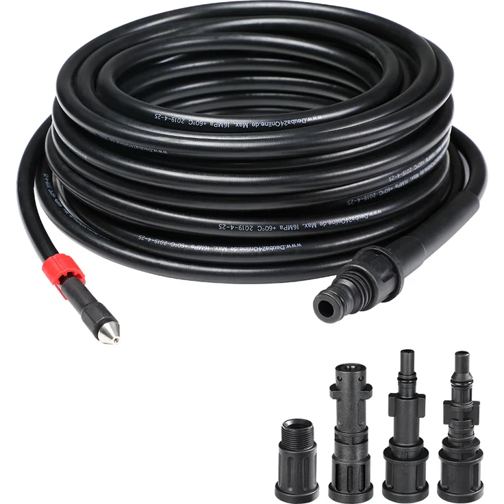DEUBA Rohrreinigungsschlauch Set - 15m - inkl 4 Adapter für gängige Hochdruckreiniger Rohrreinigungsset Abflussreiniger – Bild 1