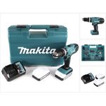 Makita HP457DWE 10 - 18V G-Serie Akku Schlagbohrschrauber 2 x 1,3 Ah Akku Ladegerät 74 tlg. Zubehör Set im Werkzeugkoffer