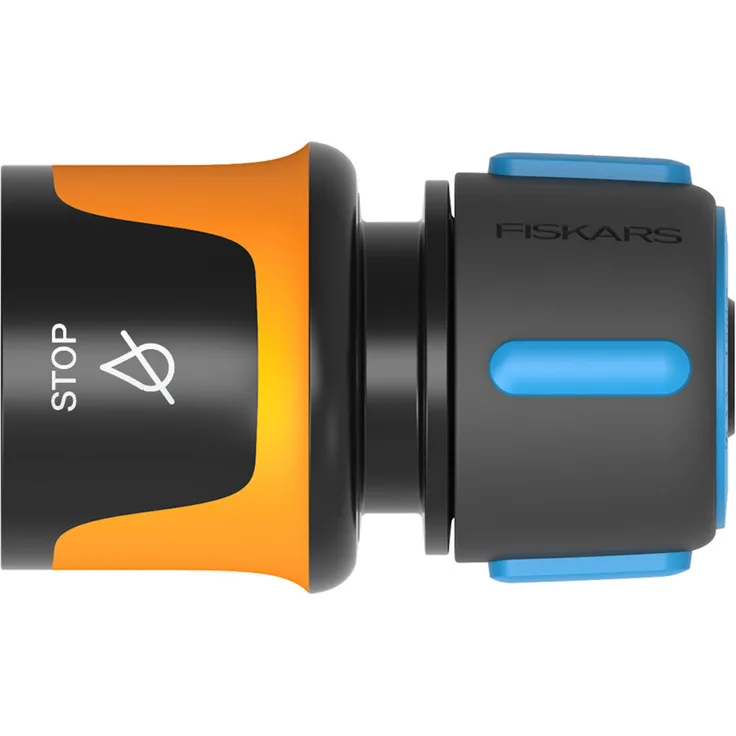Fiskars Schlauchanschluss Stop 13-15 mm, Schlauchverbinder, Schlauchkonnektor, Kunststoff, Schwarz, Blau, Orange, 1027079