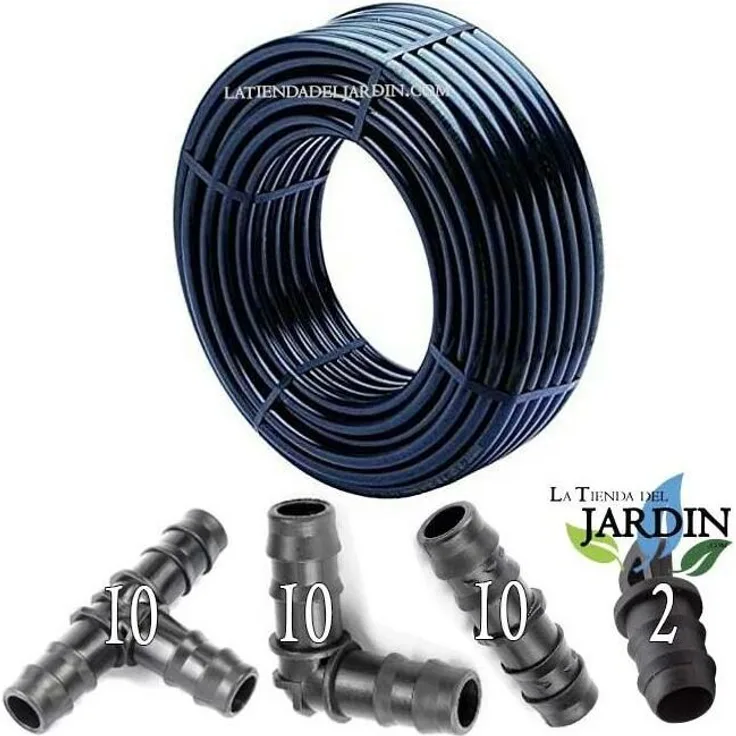 PE-LD Rohr 100 m x 16mm PN 2,5 bar Versorgungsleitung Wasserrohr Bewässerung Kunststoffrohr schwarz + 10 Te + 10 Winkel + 10 Ver