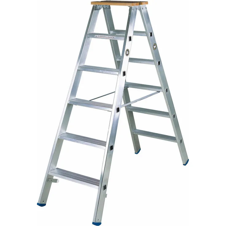 Iller Stufenstehleiter mit 2x10 Stufen 3,90m AH und 2 Holzstufen als Abschluss
