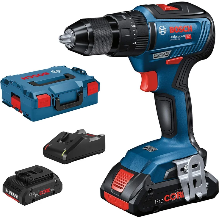 Bosch Professional Akku Schlagbohrmaschine GSB 18V-55 (2x 4,0 Ah ProCore Akku,18 Volt System,Bohr-D in Mauerwerk: 10 mm,in L-BOXX) – Bild 1