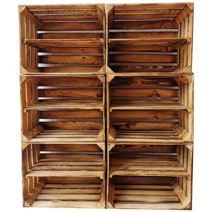 Teramico 6 x Geflammte Neue Obstkiste mit Zwischenboden Lang 50 x 40 x 30cm – Bild 1