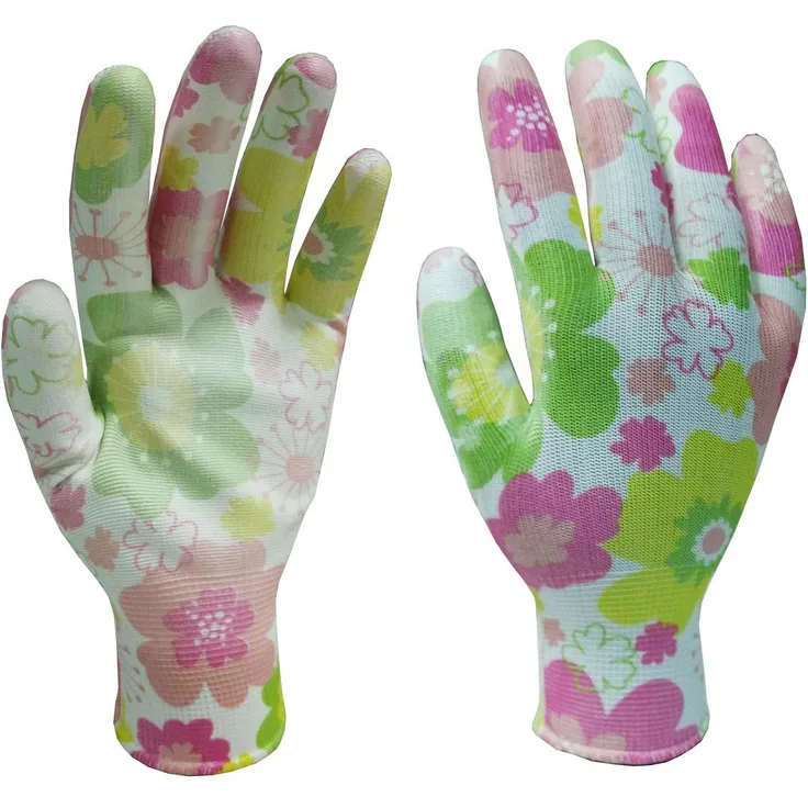 Xclou Gartenhandschuhe Flower - Arbeitshandschuhe S Gr 7 - Schutzhandschuhe mit Blumen-Muster für Garten-Arbeit und Haushalt - Universal-Haushaltshandschuhe aus Polyester PU-beschichtet