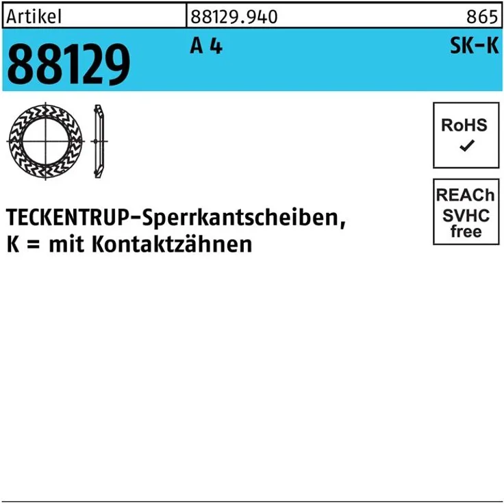 Artikel 88129 A 4 Form K TECKENTRUP-Sperrkantscheiben, mit Kontaktzähnen - Abmessung: K 10x20,25x1,6 VE=S (500 Stück)