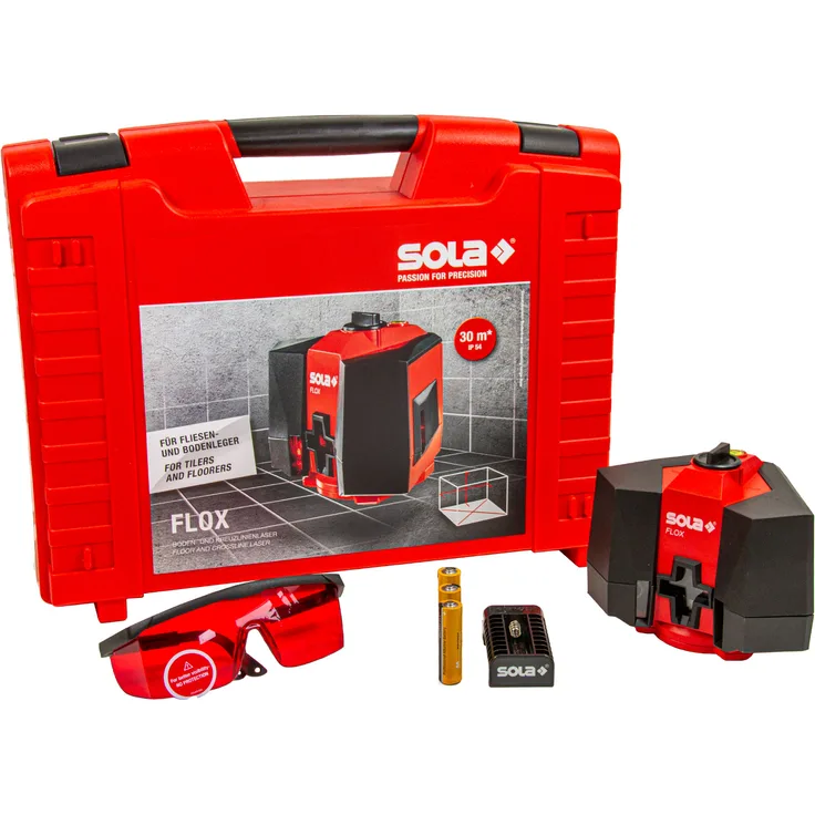 Sola FLOX Boden- und Kreuz-Linienlaser, Fliesen- und Bodenleger Laser, Radius bis 30 m