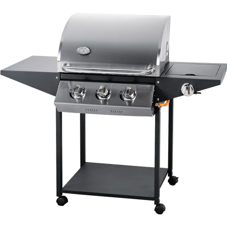 Jet-Line Phoenix Gasgrillwagen, 3 Brenner, direktes Grillen, indirektes Grillen, Grillfläche 49 x 52,5 cm, fahrbar, Maße 123,5 x 153 x 63 cm