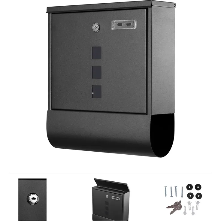 Grafner Briefkasten mit Zeitungsrolle schwarz 3 Sichtfenster + Namensschild