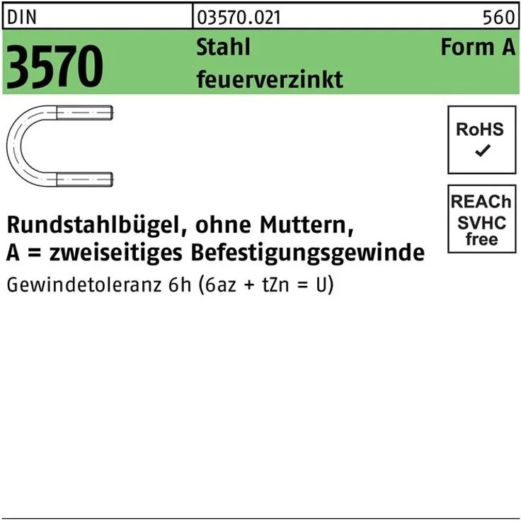 Reyher Rundstahlbügel DIN 3570 o.Mutter A 30 - NW 20 Stahl feuerverzinkt
