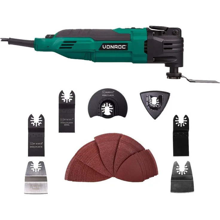 VONROC Vonroc - Oszillierendes Multitool 300W - Schnellwechselsystem, variable Geschwindigkeit - Komplettset inkl. 61 Zubehörteile und Aufbewahrungstasche
