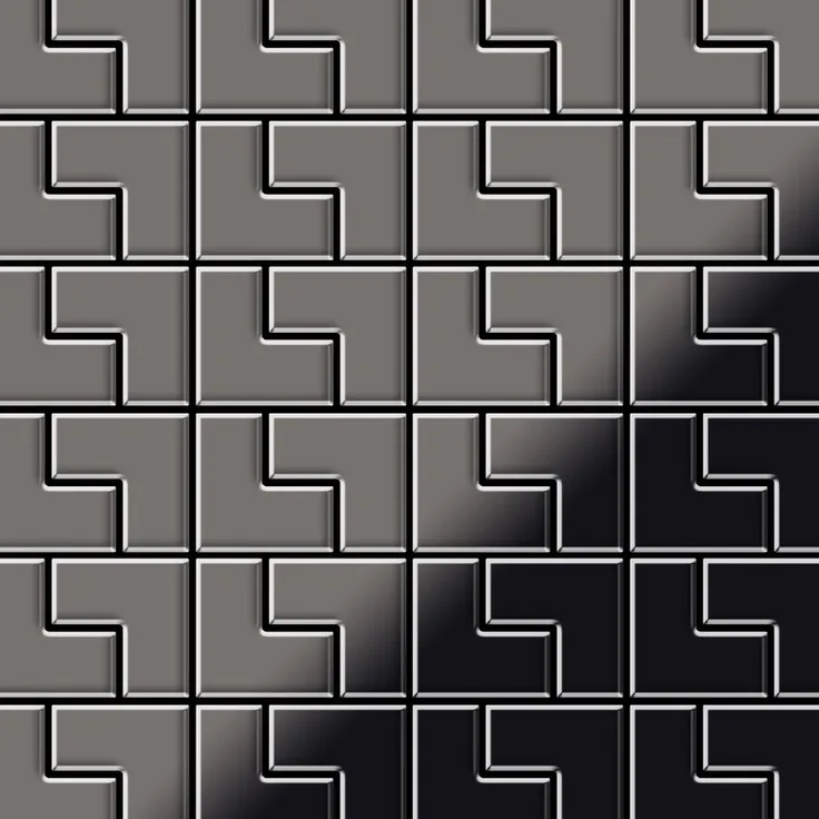Alloy Mosaik Fliese massiv Metall Titan hochglänzend in dunkelgrau 1,6mm stark Kink-Ti-SM Designed by Karim Rashid 0,93 m2