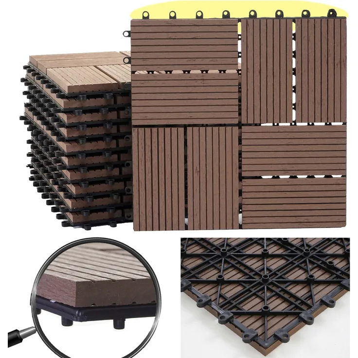 WPC Bodenfliese Rhone, Holzoptik Balkon-Terrasse, 11x je 30x30cm 1qm Premium, coffee Vierecke