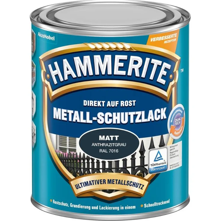 HAMMERITE Metallschutzlack 2in1 matt, anthrazitgrau, 750ml – Bild 1