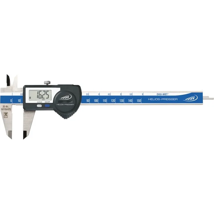 HELIOS-PREISSER 1320517 Digitaler Taschenmessschieber, RS232 plus Digimatic Data Variable, eckiges Tiefenmaß, 150 mm