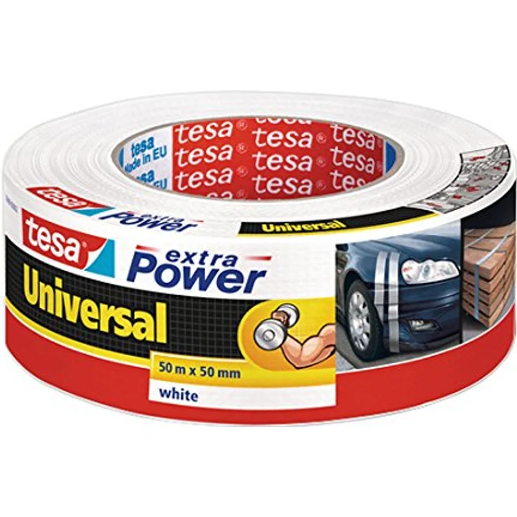tesa extra Power Universal Gewebeband - Gewebeverstärktes Ductape zum Reparieren, Befestigen, Bündeln, Verstärken oder Abdichten - Weiß - 50 m x 50 mm - Preisvergleich – Bild 1