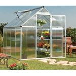 Palram Mythos 6x8 Gewächshaus – UV - Geschütztes Polycarbonatdach-& Aluminiumgestell, Inklusive Fundamentrahmen – Silber
