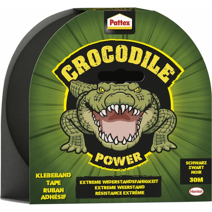 Pattex Crocodile Power Klebeband, starkes Gewebeband mit doppelter Dicke, extreme Widerstandsfähigkeit für schwierigste Reparaturen, Duct Tape für verschiedene Materialien, schwarz, 1 x 30m