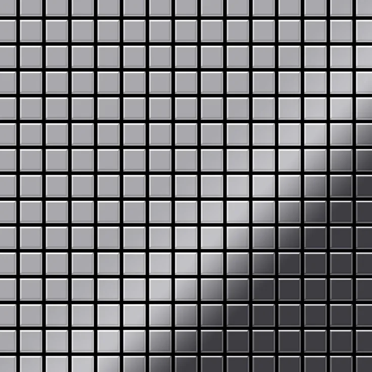 Alloy Mosaik Fliese massiv Metall Edelstahl hochglänzend in grau 1,6mm stark Mosaic-S-S-M 1,04 m2