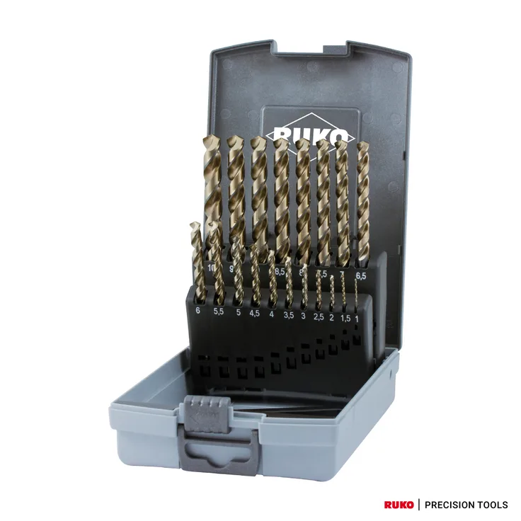 Ruko Spiralbohrer-Satz DIN 338 Typ Uni steigend in ABS-Kunststoffkassette, 1-10 x 0,5 mm, 228214RO