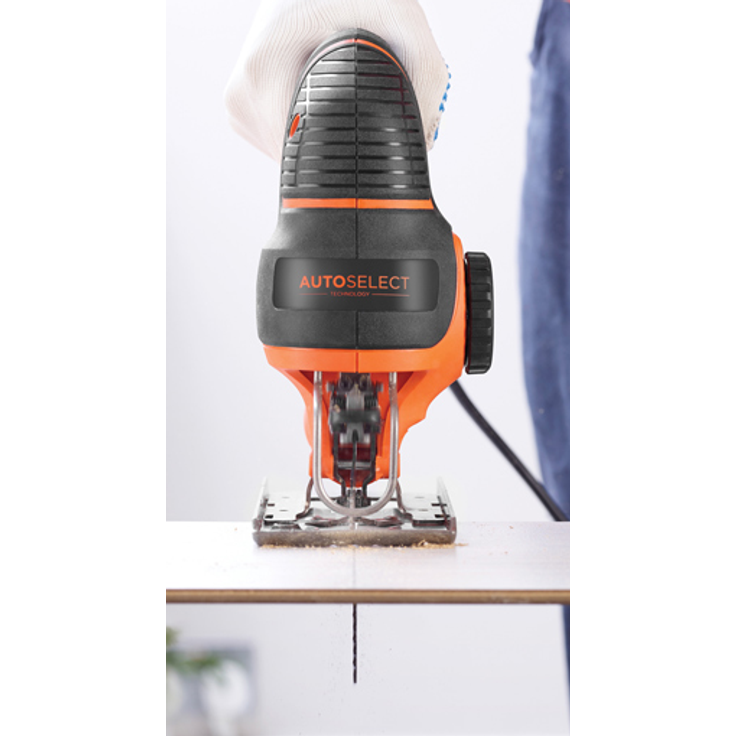 Black & Decker Stichsäge (620W, mit AutoSelect, max. 90 mm Schnitttiefe, Softgriff, Sight-Linie, Schutzbügel, Sägeblasfunktion, inkl. Geradschnitt- und Holzsägeblatt) KS901SEK – Bild 6