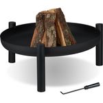 Relaxdays Feuerschale, 80 cm Durchmesser, inklusive Schürhaken, Feuerstelle Garten Terrasse, Feuerkorb, Stahl, schwarz
