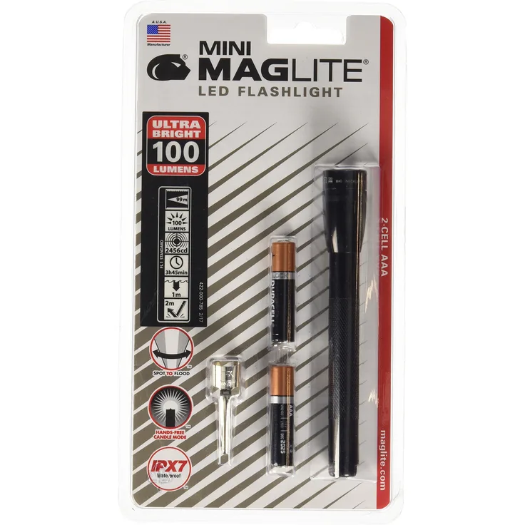 Mag-Lite Mini-Taschenlampe LED Mini AAA Taschenlampe bis zu 84 Lumen, 12,5 cm, inkl. Micro-Batterien und Taschenclip, schwarz, SP32016