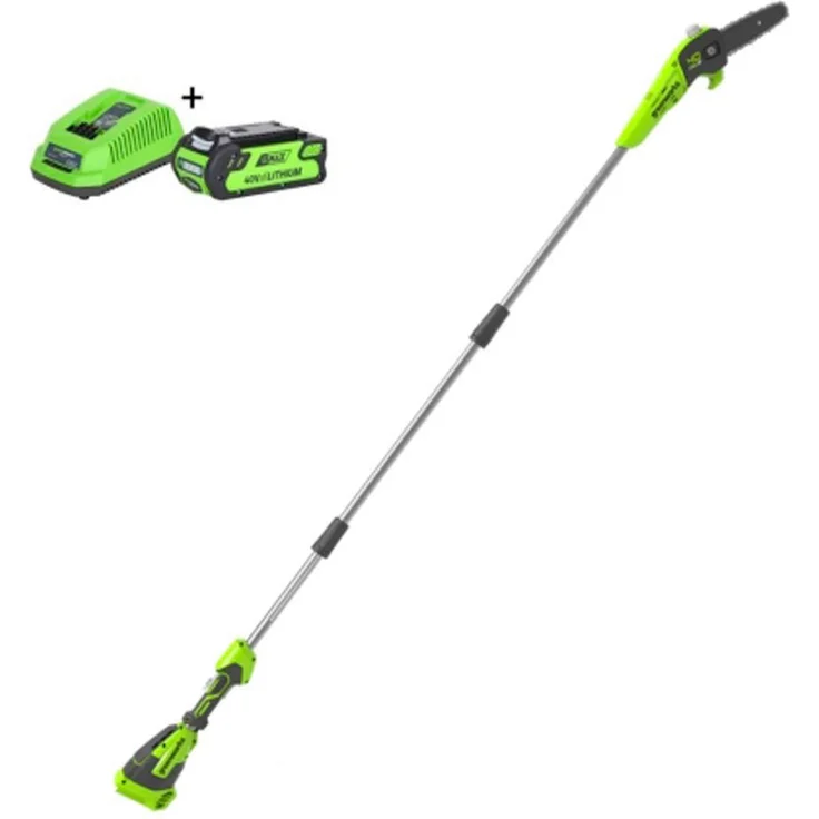 Greenworks Tools Akku-Hochentaster G40PSFK2 (Li-Ion 40V 20cm Schwertlänge 8 m-s Kettengeschwindigkeit Alustange 3-teilig inklusive 2 Ah Akku und Ladegerät) – Bild 1