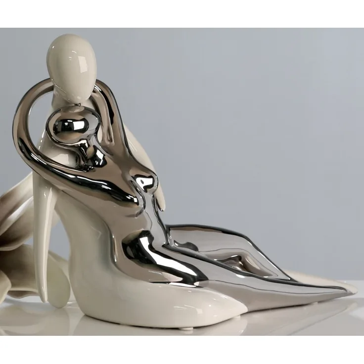 Casablanca Figur Dreaming aus Keramik weiß-silber glasiert 36149