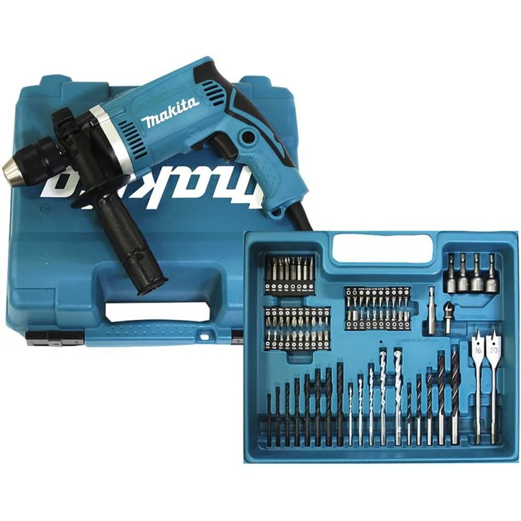 Makita HP1631KX3 Schlagbohrmaschine im Koffer, 710 W inklusive 74tlg. Zubehör-Set – Bild 1