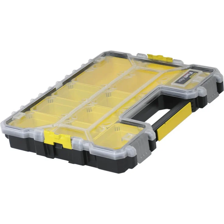 Stanley FatMax Werkzeug-Profi-Organizer (45 x 7 x 36 cm, flache Fächer, mit Klappdeckel und Kunststoffschnallen, 10 herausnehmbare Boxen) 1-97-519
