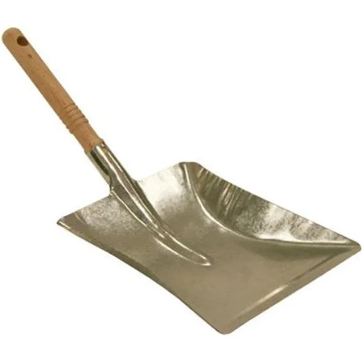 Kamino Flam Kehrblech silber verzinkt, Kohlenlöffel mit großem Schaufelblatt, Kehrschaufel mit langem Holzgriff, Kohleschaufel für Kamin und Ofen, Schaufelmaße: ca. 23,5 x 22,5 cm