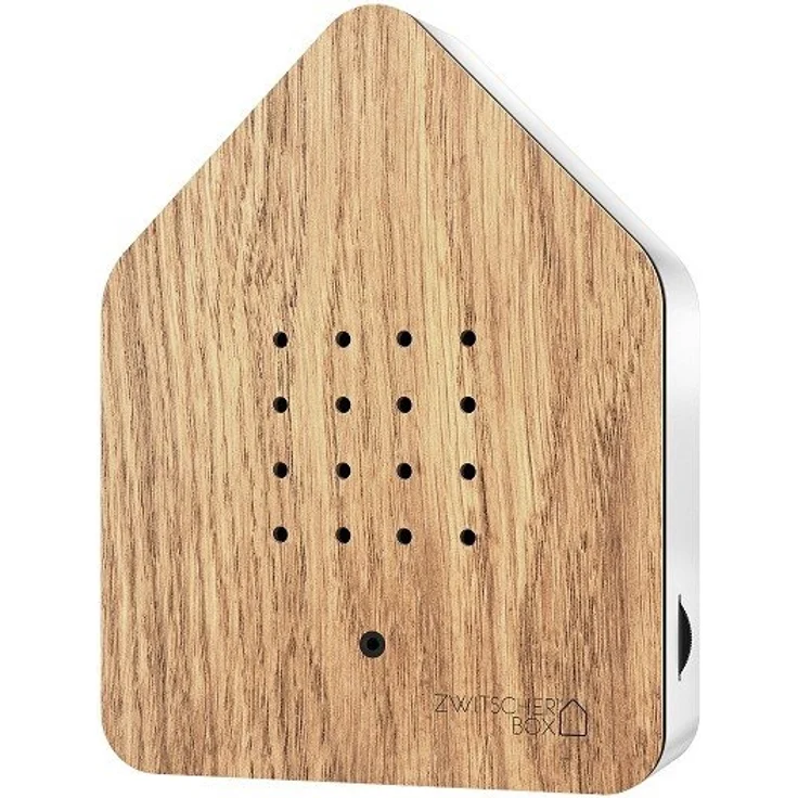 Zwitscherbox Holz, Eiche-Weiß, 11 x 12 x 3 cm – Bild 1