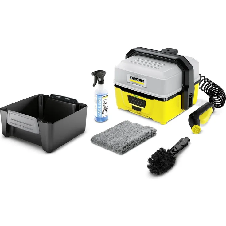 Kärcher Mobile Outdoor Cleaner OC 3 Bike Box 1.680-017.0 Wassertankvolumen: 4 l, Lithium-Ionen-Akku, abnehmbarer Wassertank, schonender Niederdruck, Universalbürste, Fahrradreiniger, Mikrofasertuch