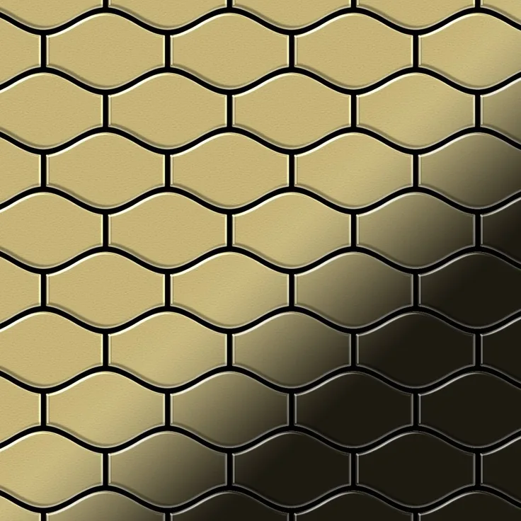 Mosaik Fliese massiv Metall Messing gewalzt in gold 1,6mm stark ALLOY Karma-BM Designed by Karim Rashid 0,86 m2