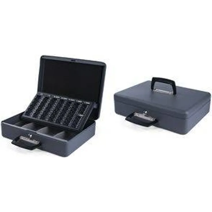 pavo Geldkassette mit Zähleinsatz, dunkelgrau, 2 Tragegriffe