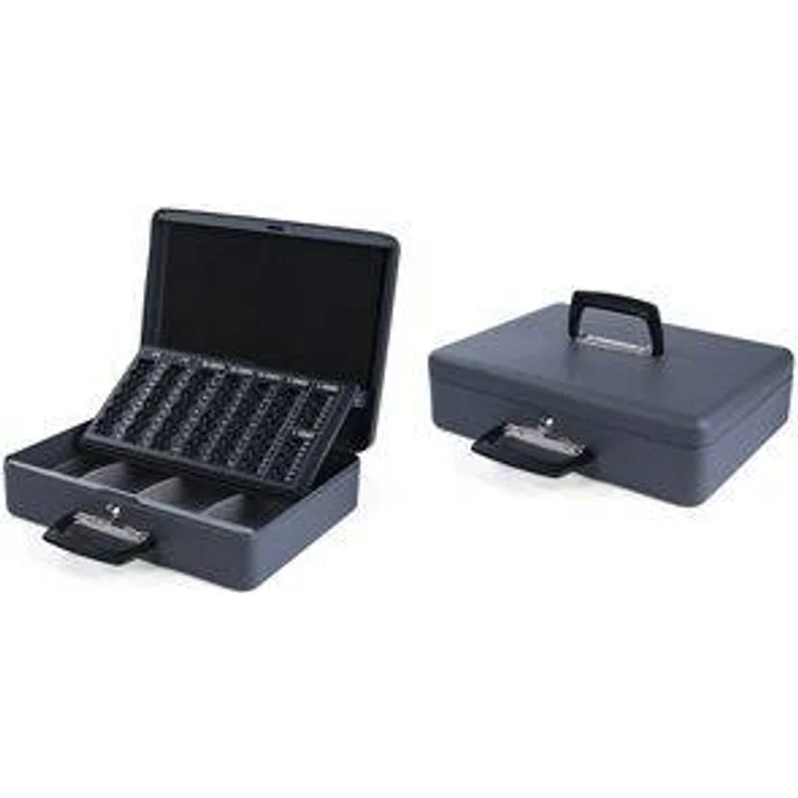 pavo Geldkassette mit Zähleinsatz, dunkelgrau, 2 Tragegriffe