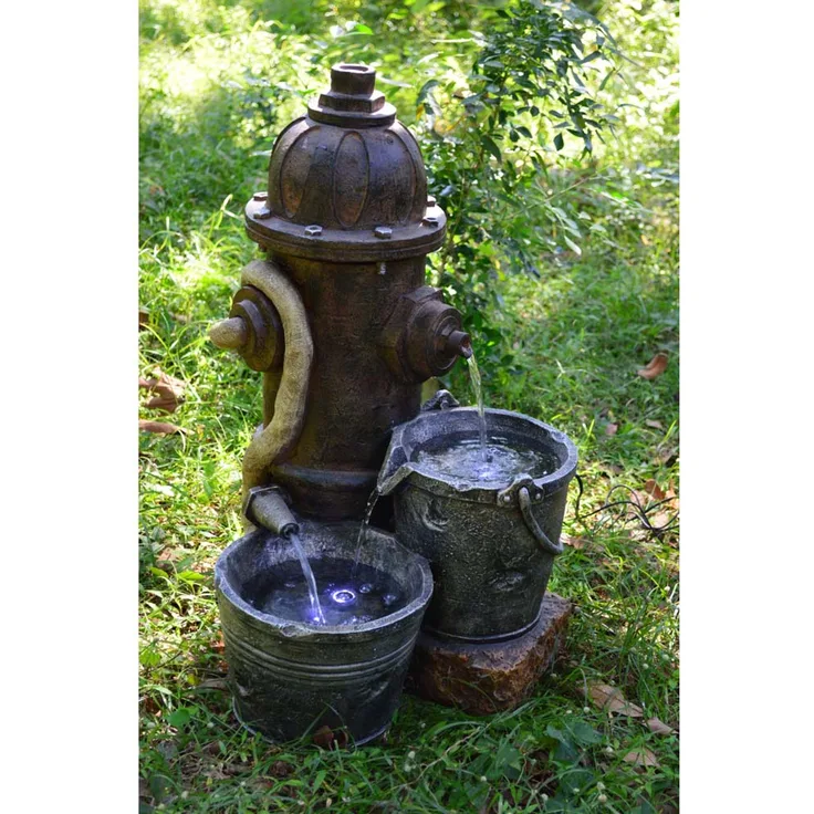 Brunnen, Hydrant, Stein-Optik, Polyresin, Pumpe, Höhe 63 cm
