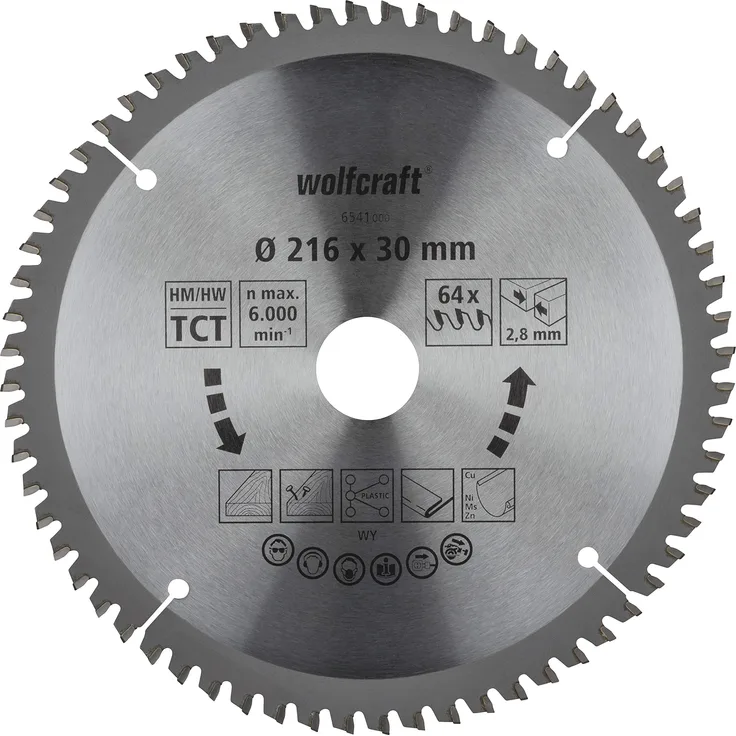 wolfcraft 6541000 Kapp- und Gehrungssägeblatt ø 216 mm - feine, saubere Schnitte
