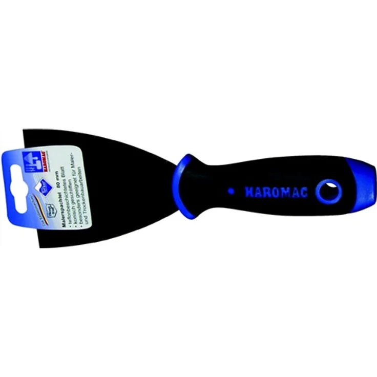 HAROMAC Malerspachtel mit Teflonbeschichtung und Softgriff, 75 mm, rostfreier Edelstahl, schwarze Teflonbeschichtung, 2K Softgriff, Profi-Ausführung, Trockenbau, Farbspachtel, Abrennspachtel