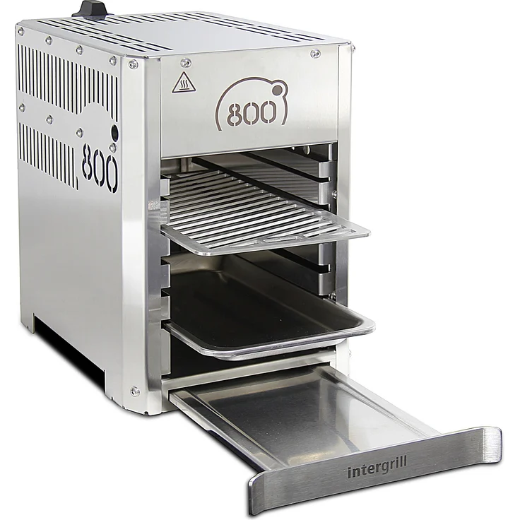 intergrill 800° Gasgrill Light Steakgrill Hochleistungsgrill 12,6kg Oberhitzegrill Campinggrill Farbe Grau Edelstahl inkl. Grillrost Gastroschale Schutzschublade Griff Piezoimpulszündung, Maße 38,5 x 22 x 33,5 cm – Bild 2