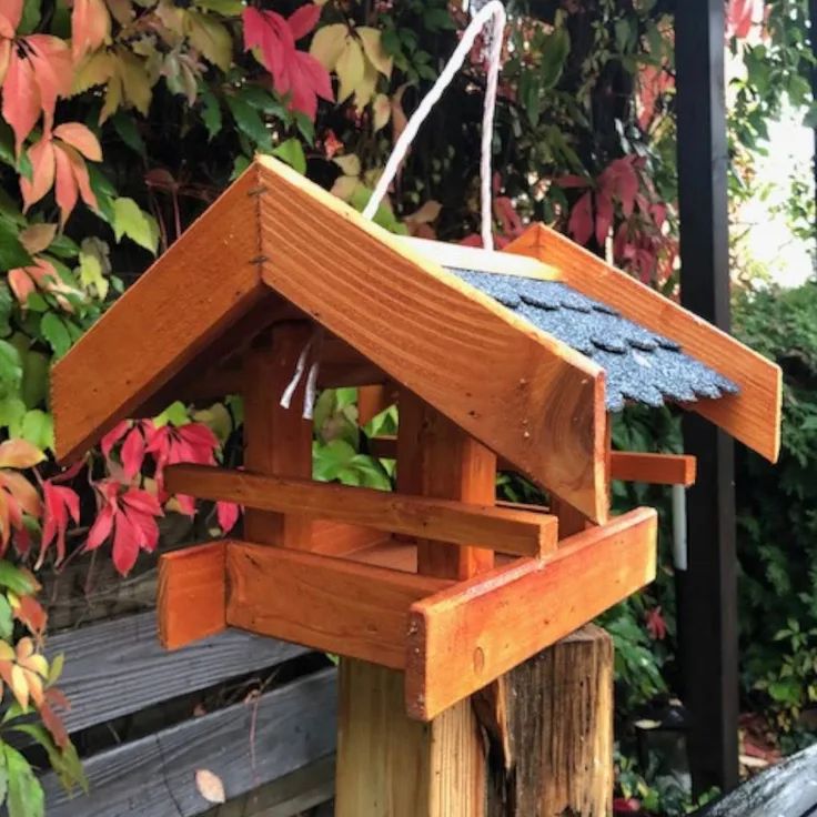 Rechteckiges Vogel Futter Haus Futterstelle aus Holz Vogelhaus Braun-Blau