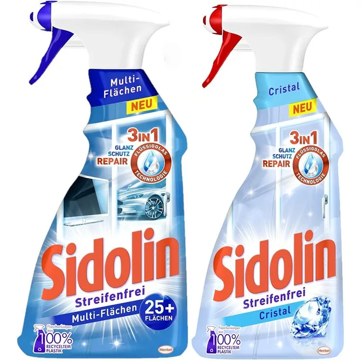 Sidolin Sprühflaschen Set Cristal Glasreiniger & Multi Flächen Reiniger 2x500 ml
