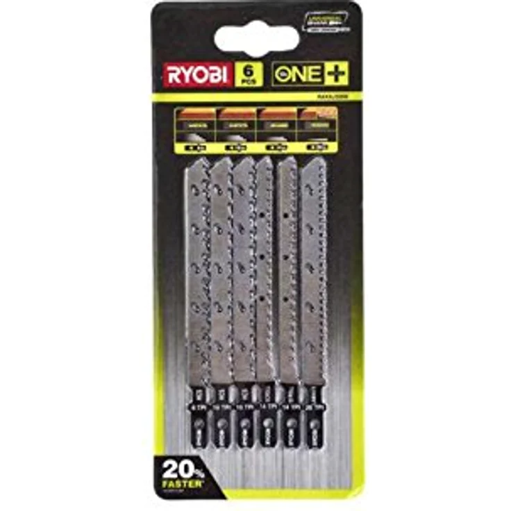 Ryobi 5132002810 Stichsägenblatt TLG. RAK6JSBW | Sägeblatt-Set für Holz | geeignet Stichsägen des ONE + System | Universalaufnahme | inkl. Feinschnittklingen | 6-teilig – Bild 1