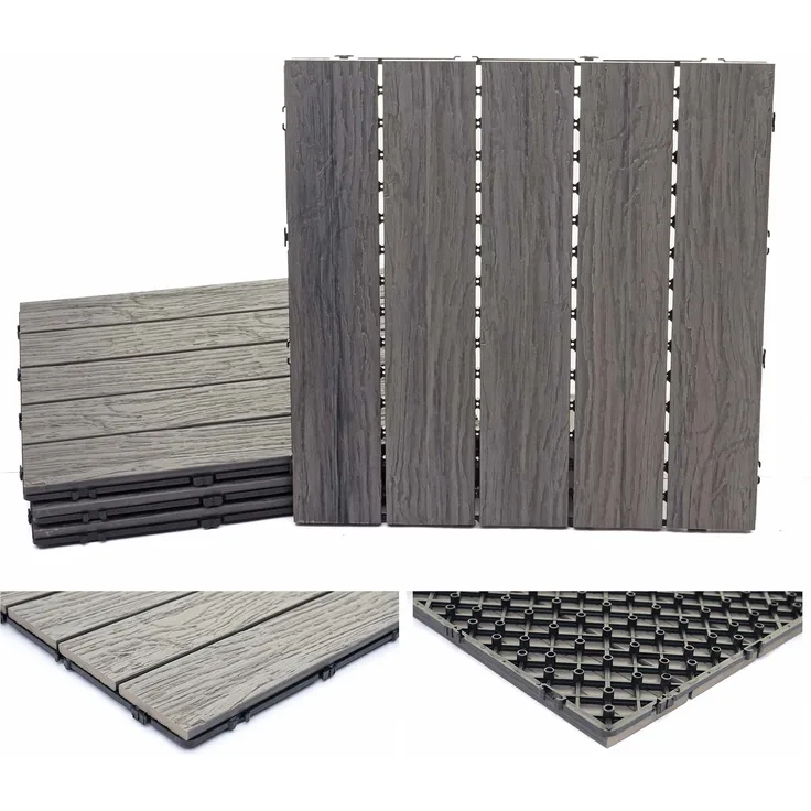 WPC Bodenfliese HWC-E19, Holzoptik Balkon-Terrasse, 3D-Struktur linear antik-braun, 4x je 50x50cm 1qm