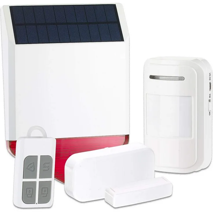 VisorTech Solar-Funk-Alarmalage XMD-4400.Easy 110dB 5-tlg Starter-Set mit Sensoren und Bewegungsmelder
