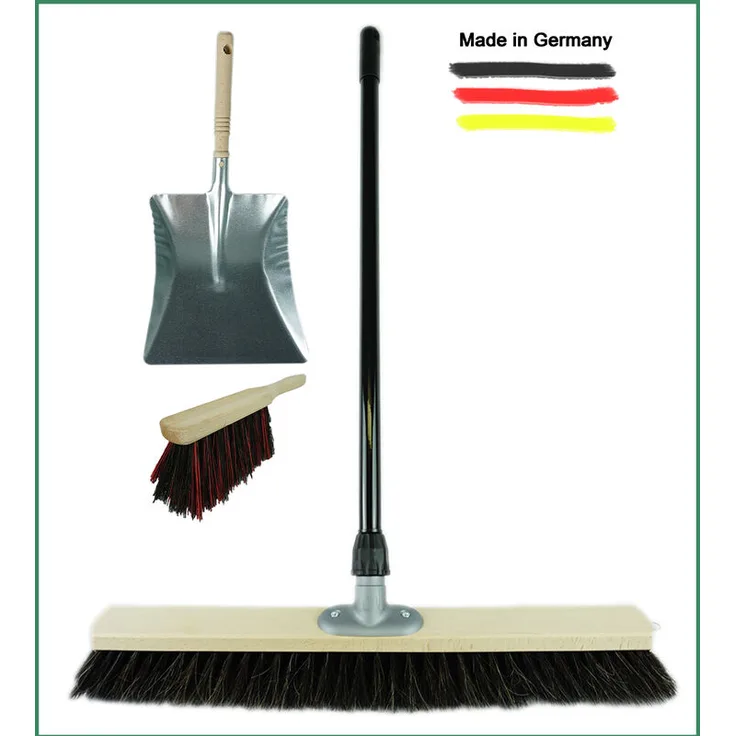 Saalbesen Rosshaar Set 60 cm I Besen und Kehrblech Handfeger Teleskopstiel I Rosshaar schwarz I mit Stiel ausziehbar I Allzweckbesen Hausbesen