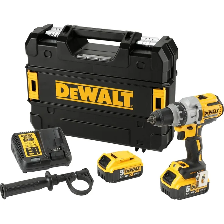 DeWalt Akku (3-Gang-Bohrschrauber, 18 V, Vollmetallgetriebe, 11-stufiges Drehmoment, LED-Leuchte, 2x Li-Ion XR Akkus (5,0 Ah), System-Schnellladegerät, TSTAK-Box und Zubehör) DCD991P2