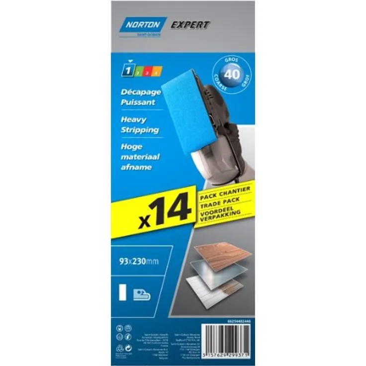 Norton 14 Schleifpads, 93 x 230 mm, nicht perforiert, Körnung 40