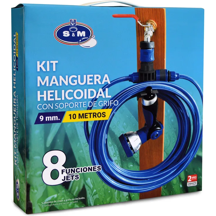 S&M 548635 10 m EVA-Spiral-Set mit Spritzpistole mit 8 Bewässerungsfunktionen + Schlauchanschluss und Kupplung, blau
